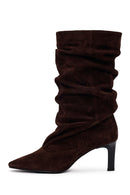Woman Brown Thin-Heeled Suede Boots | Derimod Woman Brown Thin-Heeled Suede Boots | Derimod