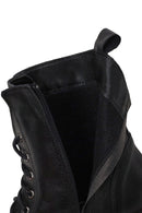 Woman Black Zip Closure Thick-Soled Leather Combat Boots | Derimod Woman Black Zip Closure Thick-Soled Leather Combat Boots | Derimod
