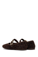 Woman Brown Leopard Patterned Buckled Suede Leather Ballet Flat | Derimod Woman Brown Leopard Patterned Buckled Suede Leather Ballet Flat | Derimod