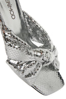 Women's Silver Transparent Thick Heeled Metallic Slippers | Derimod Women's Silver Transparent Thick Heeled Metallic Slippers | Derimod