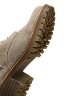 Women's Beige Suede Leather Heeled Boots | Derimod Women's Beige Suede Leather Heeled Boots | Derimod