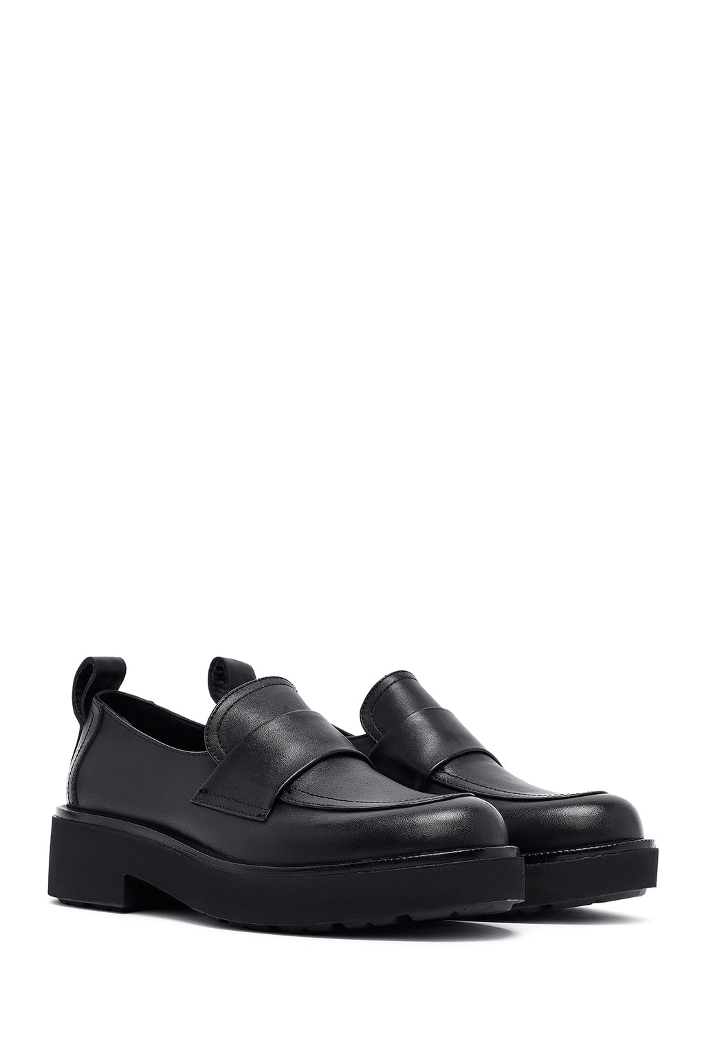 Kadın Siyah Deri Maskülen Loafer