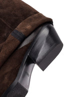 Woman Brown Chunky Heeled Suede Boots | Derimod Woman Brown Chunky Heeled Suede Boots | Derimod