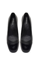 Women's Black Short Thick Heeled Leather Shoes | Derimod Women's Black Short Thick Heeled Leather Shoes | Derimod