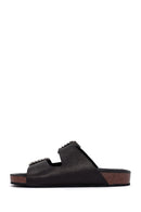 Women's Black Stoned Leather Slippers | Derimod Women's Black Stoned Leather Slippers | Derimod