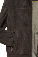 Marcelo Men's Brown Mandarin Collar Suede Leather Jacket | Derimod Marcelo Men's Brown Mandarin Collar Suede Leather Jacket | Derimod