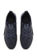 Men's Navy Blue Lace-up Thick-Sole Leather Sneaker | Derimod Men's Navy Blue Lace-up Thick-Sole Leather Sneaker | Derimod
