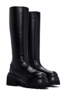Women's Black Thick High-Sole Zippered Leather Boots | Derimod Women's Black Thick High-Sole Zippered Leather Boots | Derimod