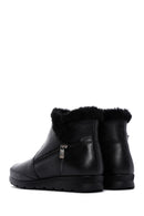 Women's Black Zippered Fur Detailed Leather Comfort Boots | Derimod Women's Black Zippered Fur Detailed Leather Comfort Boots | Derimod