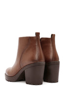 Women's Brown Zippered Thick Heeled Boots | Derimod Women's Brown Zippered Thick Heeled Boots | Derimod