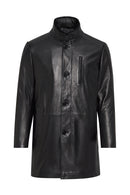 Barella Men's Black Collar Furry Leather Trench Coat | Derimod Barella Men's Black Collar Furry Leather Trench Coat | Derimod