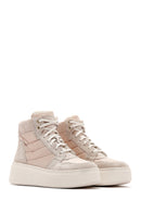 Women's Beige Thick Soled Leather Sneaker Boots | Derimod Women's Beige Thick Soled Leather Sneaker Boots | Derimod