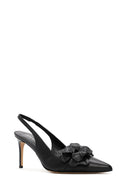 Women's Black Open-Back Heeled Leather Shoes | Derimod Women's Black Open-Back Heeled Leather Shoes | Derimod