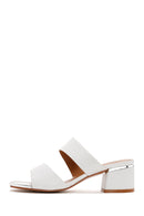 Women's White Short Thick Heeled Slippers | Derimod Women's White Short Thick Heeled Slippers | Derimod