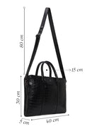 Unisex Black Long Strap Crocodile Pattern Leather Briefcase | Derimod Unisex Black Long Strap Crocodile Pattern Leather Briefcase | Derimod