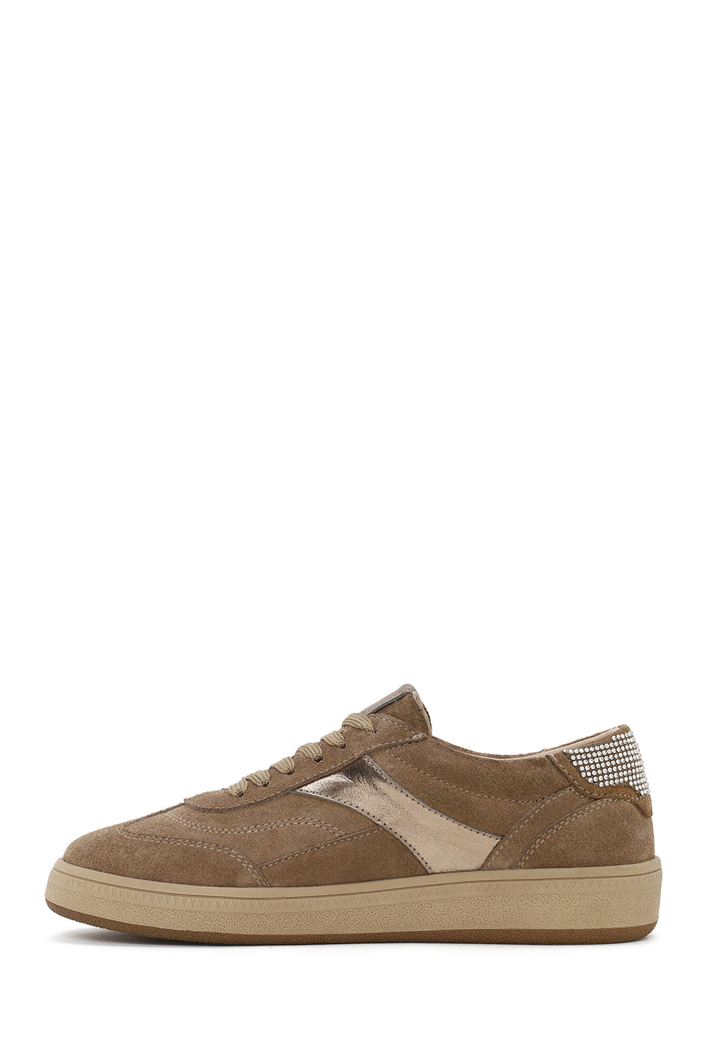 Kadın Bej Bağcıklı Kalın Tabanlı Süet Deri Sneaker