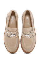 Kadın Bej Kalın Tabanlı Süet Deri Maskülen Loafer | Derimod Kadın Bej Kalın Tabanlı Süet Deri Maskülen Loafer | Derimod
