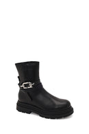 Woman Black Zip Closure Thick-Soled Leather Boots | Derimod Woman Black Zip Closure Thick-Soled Leather Boots | Derimod