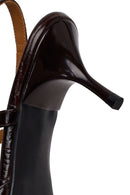 Woman Brown Open-Back Thin-Heeled Croc-Embossed Leather Shoes | Derimod Woman Brown Open-Back Thin-Heeled Croc-Embossed Leather Shoes | Derimod