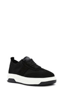 Men's Black Leather Detailed Lace Up Fabric Sneaker | Derimod Men's Black Leather Detailed Lace Up Fabric Sneaker | Derimod