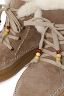 Woman Mink Lace-Up Thick-Soled Suede Teddy Boots | Derimod Woman Mink Lace-Up Thick-Soled Suede Teddy Boots | Derimod
