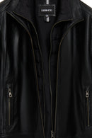 Mbappe Men's Black Leather Jacket | Derimod Mbappe Men's Black Leather Jacket | Derimod