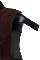 Woman Brown Thin-Heeled Suede Boots | Derimod Woman Brown Thin-Heeled Suede Boots | Derimod