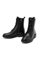 Woman Black Zip Closure Leather Combat Boots | Derimod Woman Black Zip Closure Leather Combat Boots | Derimod
