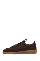 Woman Brown Lace-Up Leopard Print Suede Leather Sneaker | Derimod Woman Brown Lace-Up Leopard Print Suede Leather Sneaker | Derimod