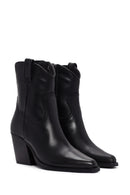 Women's Black Zippered Leather Cowboy Boots | Derimod Women's Black Zippered Leather Cowboy Boots | Derimod