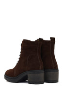 Women's Brown Zippered Thick Heeled Suede Leather Boot | Derimod Women's Brown Zippered Thick Heeled Suede Leather Boot | Derimod