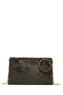 Women's Khaki Chain Strap Plush Clutch Bag | Derimod Women's Khaki Chain Strap Plush Clutch Bag | Derimod