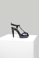 Women's Heeled Leather Sandals with Metal Detail | Derimod Women's Heeled Leather Sandals with Metal Detail | Derimod