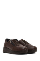 Woman Brown Lace-Up Thick-Soled Leather Sneaker | Derimod Woman Brown Lace-Up Thick-Soled Leather Sneaker | Derimod