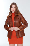 Samantha Women's Camel Leather Coat | Derimod Samantha Women's Camel Leather Coat | Derimod
