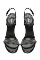 Women's Black Ankle Buckle Stone High Thin Heel Sandals | Derimod Women's Black Ankle Buckle Stone High Thin Heel Sandals | Derimod