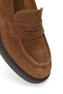 Woman Tan Chunky-Heel Suede Loafer | Derimod Woman Tan Chunky-Heel Suede Loafer | Derimod