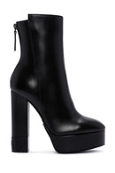 Women's Black High Heeled Platform Leather Boots | Derimod Women's Black High Heeled Platform Leather Boots | Derimod