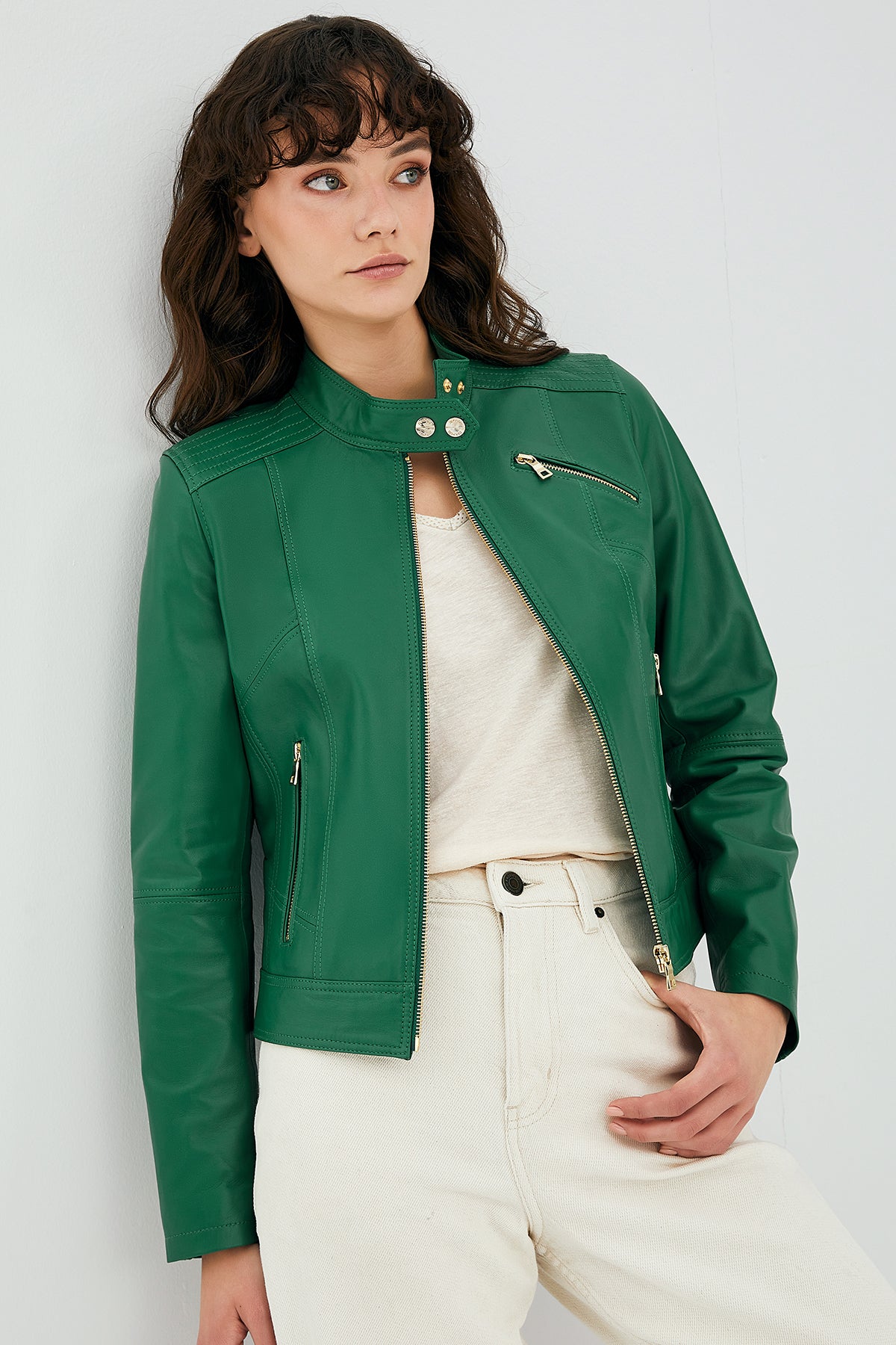 Kylie Kadın Yeşil Deri Ceket
