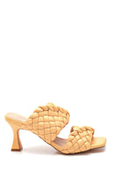 Women's Yellow Braided Heeled Slippers | Derimod Women's Yellow Braided Heeled Slippers | Derimod