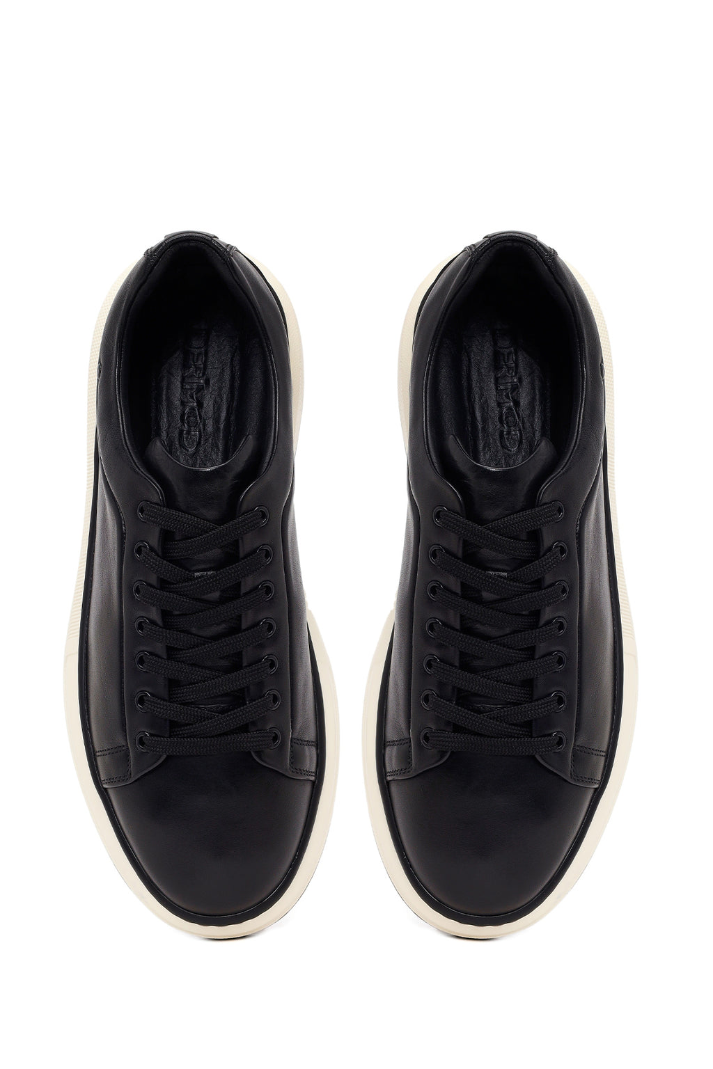Erkek Siyah Bağcıklı Kalın Tabanlı Deri Sneaker