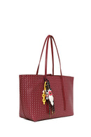 Woman Burgundy Accessory-Detail Printed Shoulder Bag | Derimod Woman Burgundy Accessory-Detail Printed Shoulder Bag | Derimod