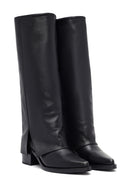 Woman Black Chunky Heels Leather Boot | Derimod Woman Black Chunky Heels Leather Boot | Derimod