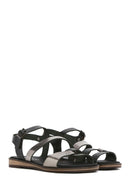 Women's Black Buckled Metallic Leather Bodrum Sandals | Derimod Women's Black Buckled Metallic Leather Bodrum Sandals | Derimod