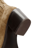 Woman Brown Chunky Heeled Suede Cowboy Boots | Derimod Woman Brown Chunky Heeled Suede Cowboy Boots | Derimod