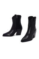 Women's Black Zippered Leather Cowboy Boots | Derimod Women's Black Zippered Leather Cowboy Boots | Derimod