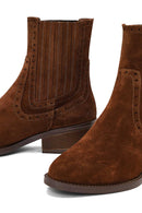 Woman Taba Suet Leather Cowboy Boots | Derimod Woman Taba Suet Leather Cowboy Boots | Derimod