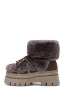 Women's Mink Thick-Soled Plush Detailed Boots | Derimod Women's Mink Thick-Soled Plush Detailed Boots | Derimod