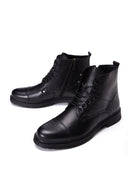 Men's Black Leather Flat Boots | Derimod Men's Black Leather Flat Boots | Derimod