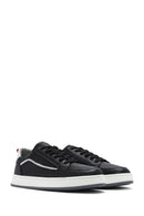 Erkek Siyah Bağcıklı Deri Sneaker | Derimod Erkek Siyah Bağcıklı Deri Sneaker | Derimod